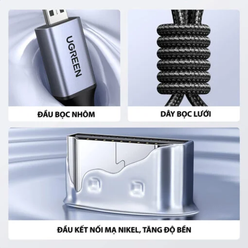 Ugreen 15517 2M 8K60hz 2.1 Cáp chuyển Micro HDMI sang HDMI dây bọc dù HD164 — ảnh 3