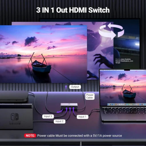 Ugreen 15604 8K60Hz v2.1 hdmi 3 vào 1 ra có kèm remote hỗ trợ độ phân giải cao 4K120Hz có cáp nguồn USB-A to C dài 1.5M Bộ gộp HDMI CM624 — ảnh 12