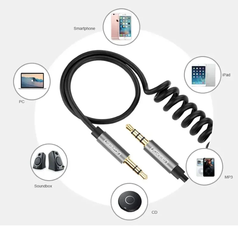 Ugreen 20704 1M màu Đen Cáp âm thanh 2 đầu 3.5mm dương dây xoắn AV129 — ảnh 6