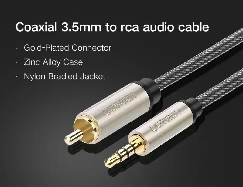 Ugreen 20731 1M cho tv xiaomi màu Xám Cáp âm thanh bông sen Coaxial sang 3.5mm dương cao cấp AV132