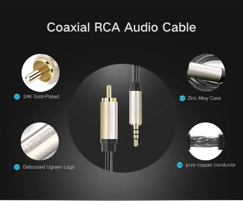 Ugreen 20732 1.5M cho tv xiaomi màu Xám Cáp âm thanh bông sen Coaxial sang 3.5mm dương cao cấp AV132 — ảnh 5