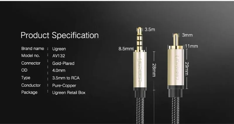 Ugreen 20734 3M cho tv xiaomi màu Xám Cáp âm thanh bông sen Coaxial sang 3.5mm dương cao cấp AV132 — ảnh 6