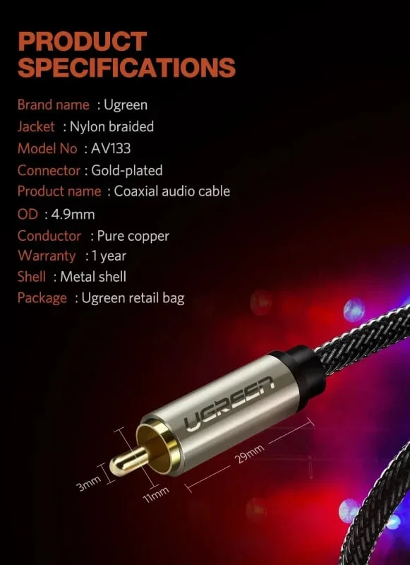 Ugreen 20743 12M màu Xám Cáp âm thanh bông sen Coaxial cao cấp AV133 — ảnh 10