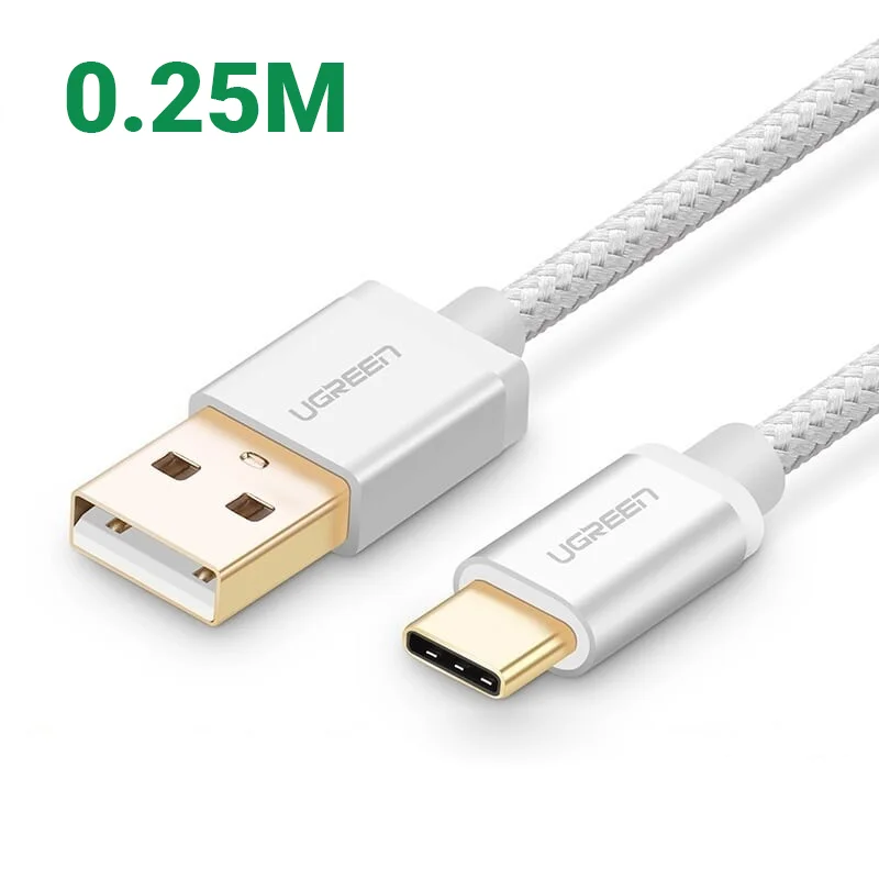 Ugreen 20810 0.25M màu Trắng Dây USB 2.0 sang Type-C đầu nhôm dây bọc vinyl US174