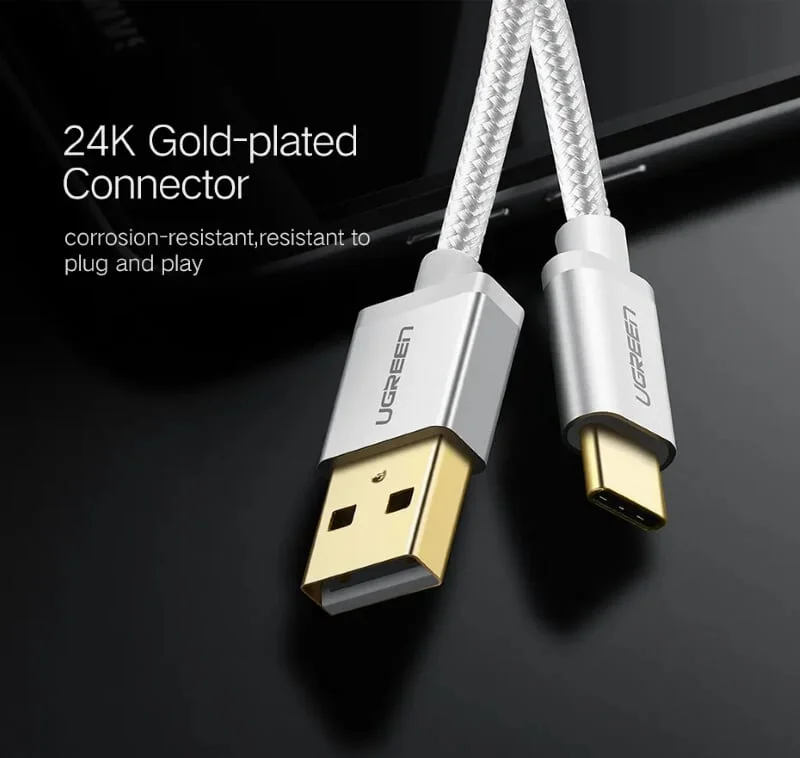 Ugreen 20811 0.5M màu Trắng Dây USB 2.0 sang Type-C đầu nhôm dây bọc vinyl US174 — ảnh 4
