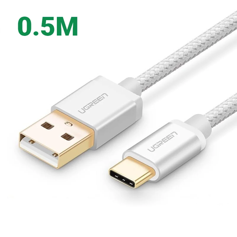 Ugreen 20811 0.5M màu Trắng Dây USB 2.0 sang Type-C đầu nhôm dây bọc vinyl US174