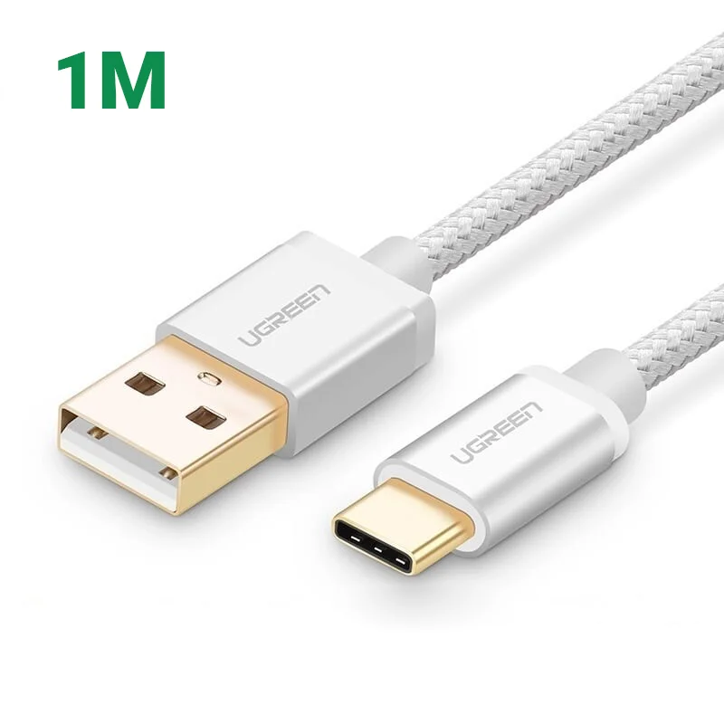 Ugreen 20812 1M màu Trắng Dây USB 2.0 sang Type-C đầu nhôm dây bọc vinyl US174