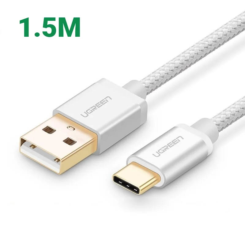 Ugreen 20813 1.5M màu Trắng Dây USB 2.0 sang Type-C đầu nhôm dây bọc vinyl US174