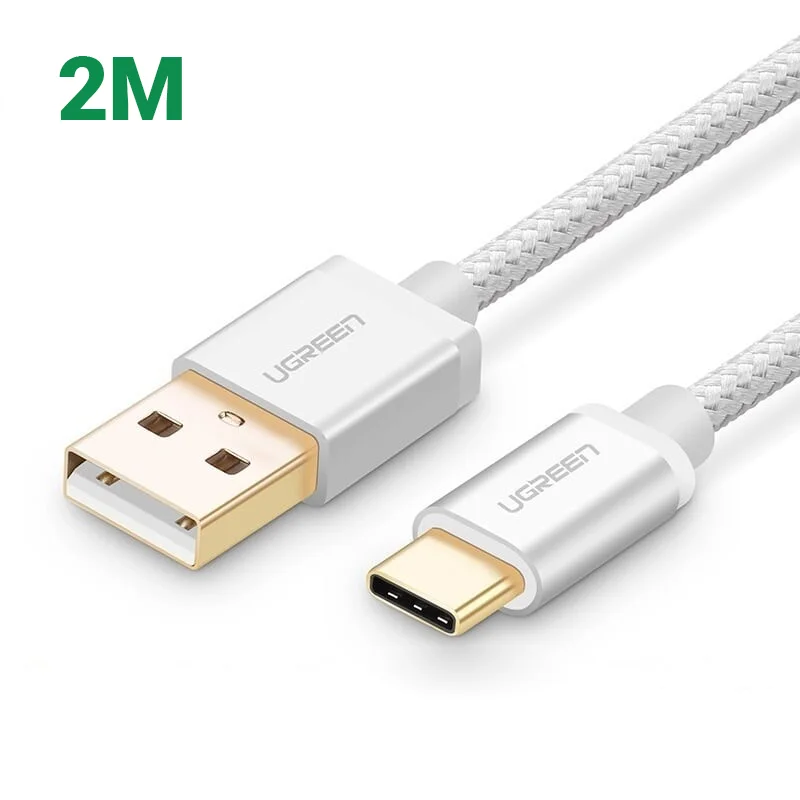 Ugreen 20814 2M màu Trắng Dây USB 2.0 sang Type-C đầu nhôm dây bọc vinyl US174 — ảnh 1