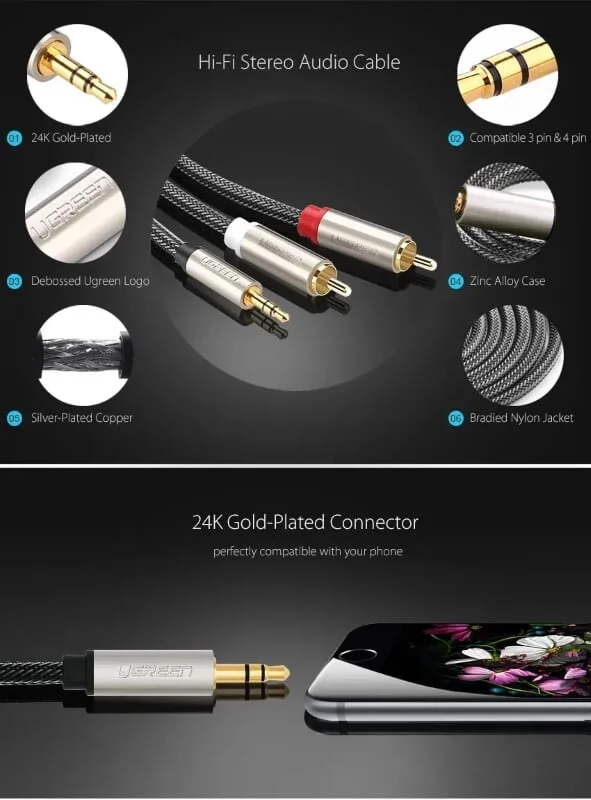 Ugreen 20822 1.5M màu Đen Cáp âm thanh 2 đầu Bông sen sang 3.5mm Dương AV135 — ảnh 9