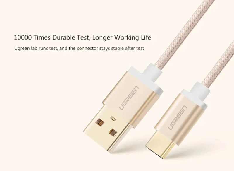 Ugreen 20862 2M màu Vàng Dây USB 2.0 sang Type-C đầu nhôm dây bọc vinyl US174