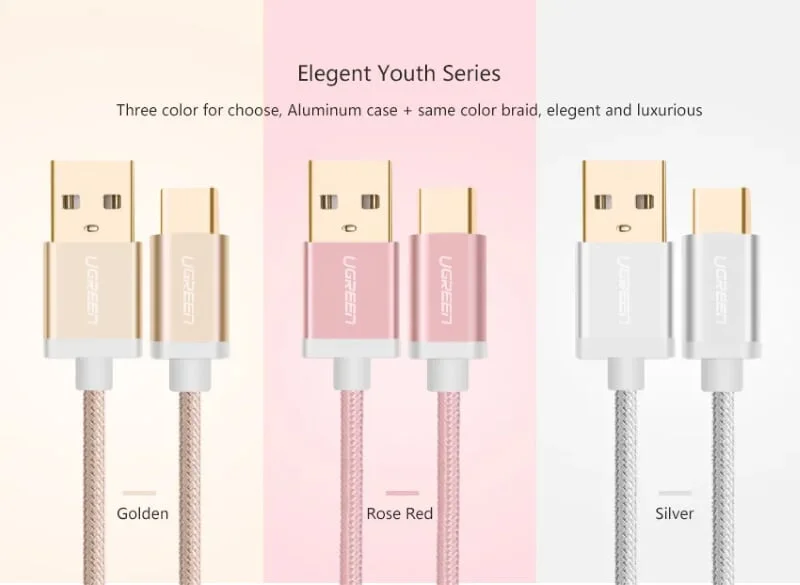 Ugreen 20862 2M màu Vàng Dây USB 2.0 sang Type-C đầu nhôm dây bọc vinyl US174