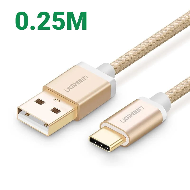 Ugreen 20858 0.25M màu Vàng Dây USB 2.0 sang Type-C đầu nhôm dây bọc vinyl US174