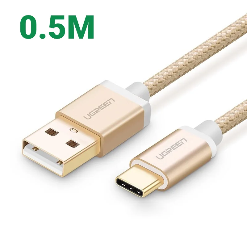 Ugreen 20859 0.5M màu Vàng Dây USB 2.0 sang Type-C đầu nhôm dây bọc vinyl US174