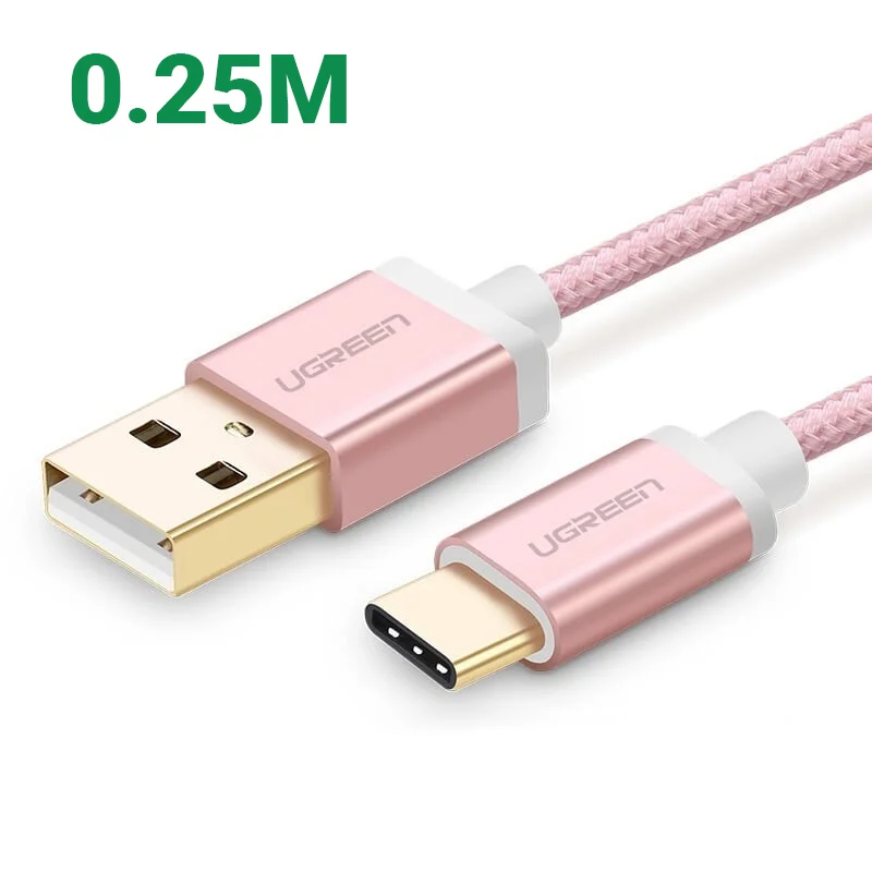 Ugreen 20864 0.25M màu Hồng Dây USB 2.0 sang Type-C đầu nhôm dây bọc vinyl US174