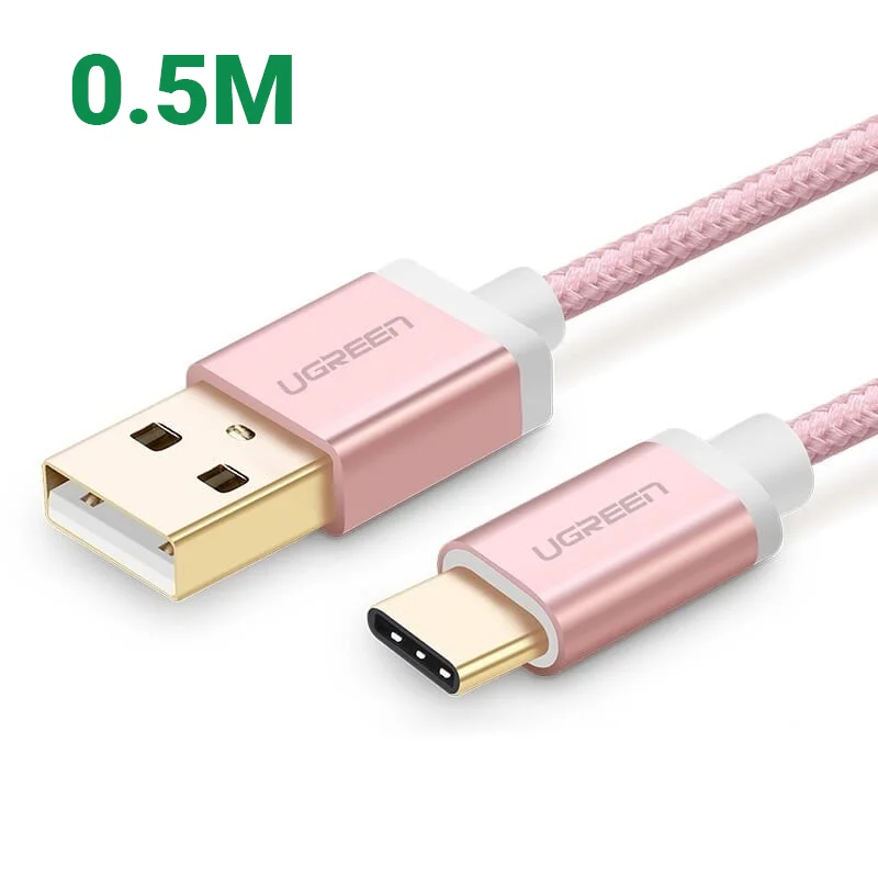 Ugreen 20865 0.5M màu Hồng Dây USB 2.0 sang Type-C đầu nhôm dây bọc vinyl US174