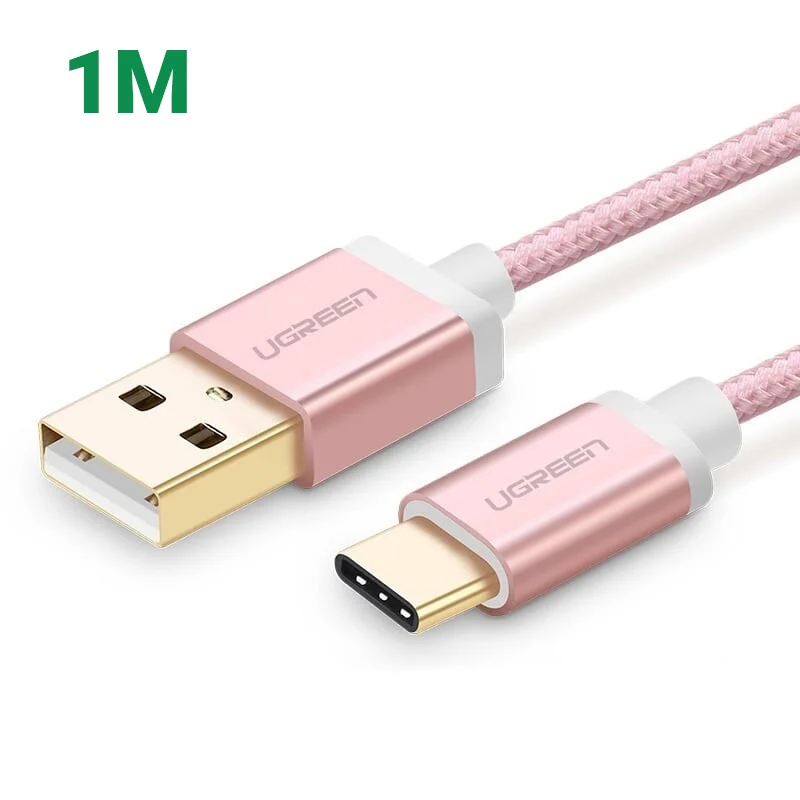 Ugreen 20866 1M màu Hồng Dây USB 2.0 sang Type-C đầu nhôm dây bọc vinyl US174
