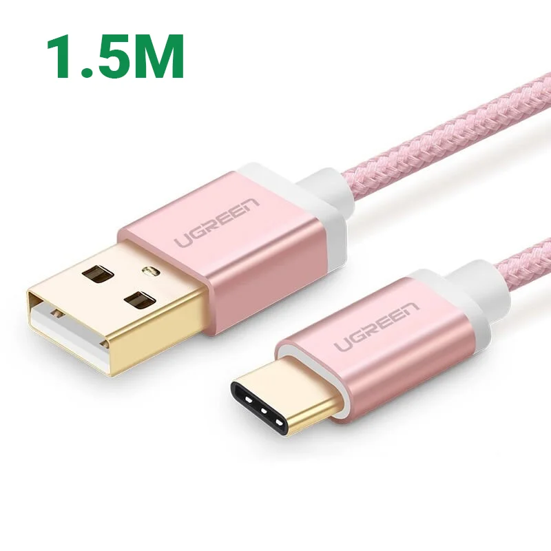 Ugreen 20867 1.5M màu Hồng Dây USB 2.0 sang Type-C đầu nhôm dây bọc vinyl US174