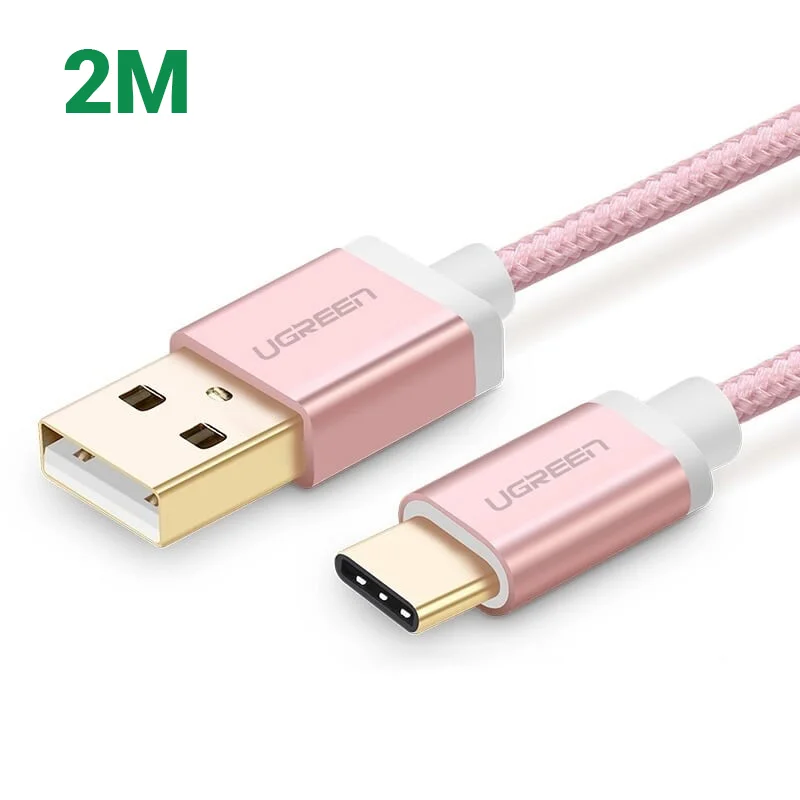 Ugreen 20868 2M màu Hồng Dây USB 2.0 sang Type-C đầu nhôm dây bọc vinyl US174 — ảnh 1