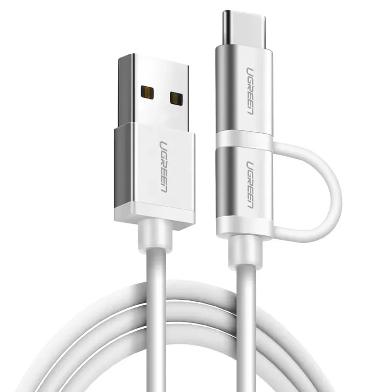 Ugreen 20870 0.25M màu bạc Dây USB A sang Micro USB + USB-C cao cấp US177 — ảnh 2