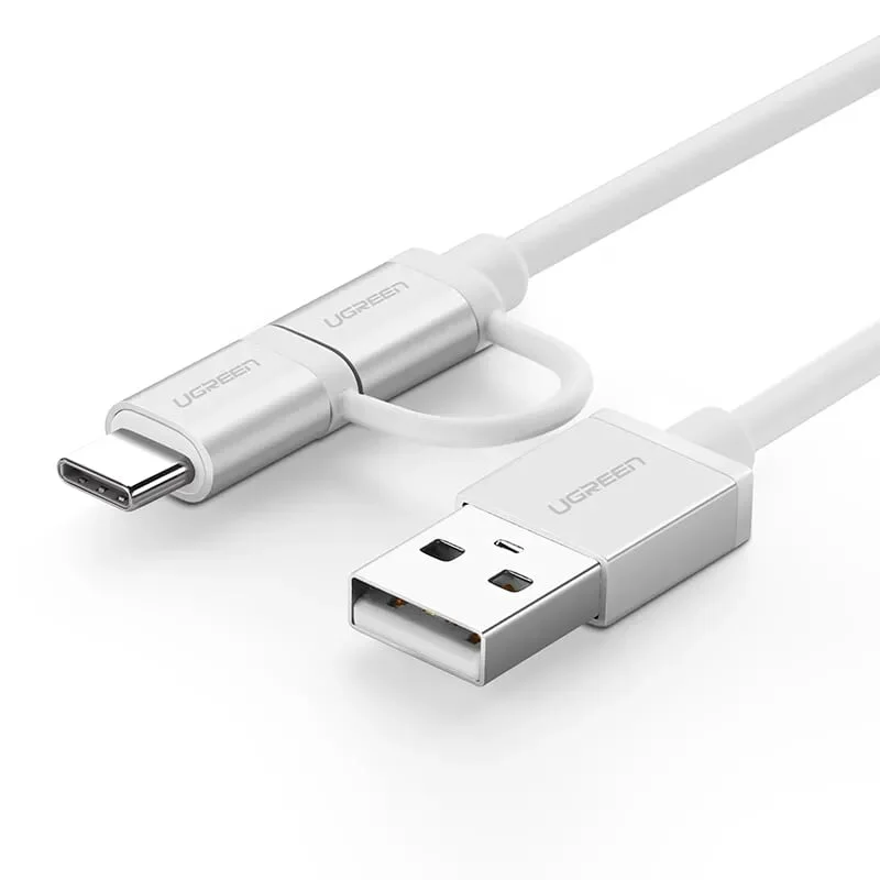 Ugreen 20870 0.25M màu bạc Dây USB A sang Micro USB + USB-C cao cấp US177 — ảnh 3