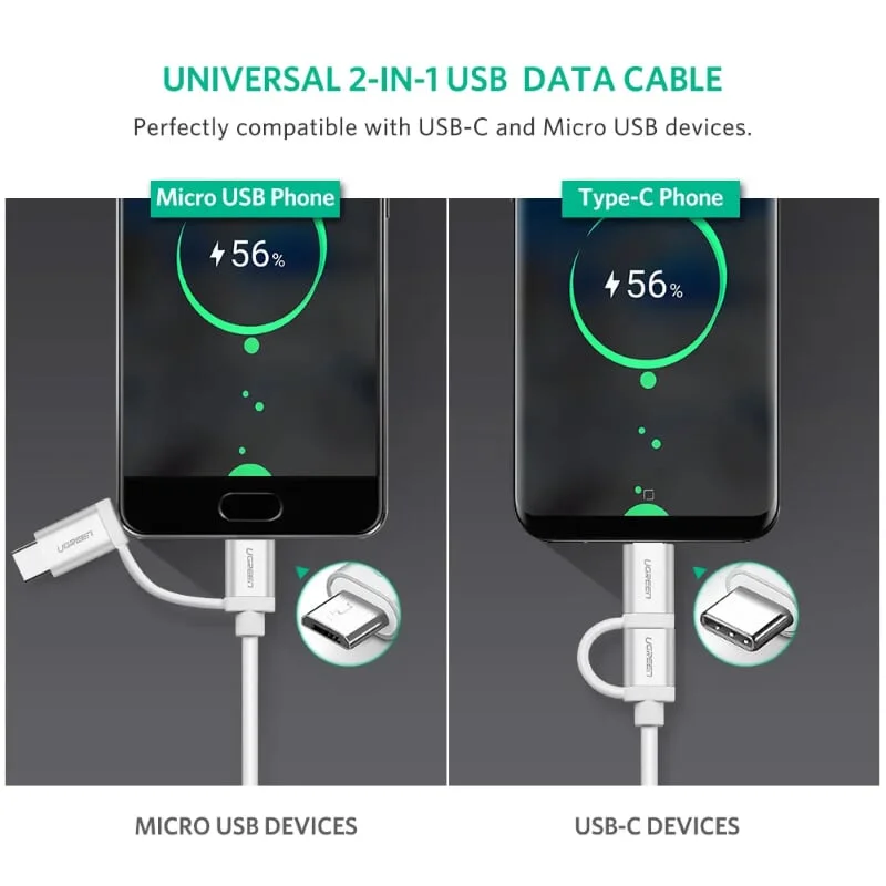 Ugreen 20872 1M màu bạc Dây USB A sang Micro USB + USB-C cao cấp US177 — ảnh 7