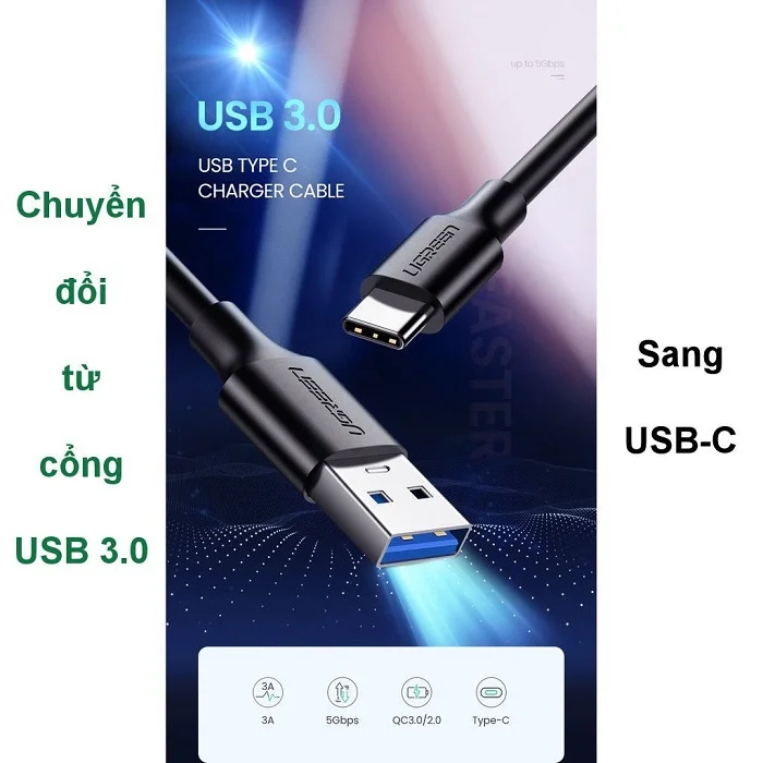 Ugreen 20883 1.5M màu Đen Dây USB 3.0 sang USB-C US184