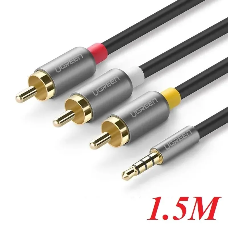 Ugreen 20894 1.5M màu Đen Cáp âm thanh 3 đầu Bông sen sang 3.5mm Dương AV138 — ảnh 1