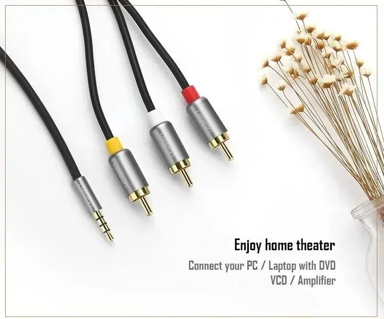 Ugreen 20895 1.5M màu Trắng Cáp âm thanh 3 đầu Bông sen sang 3.5mm Dương AV138 — ảnh 5