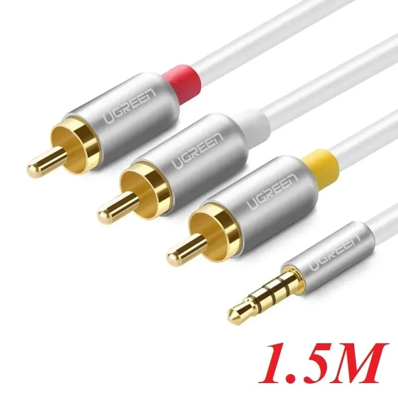 Ugreen 20895 1.5M màu Trắng Cáp âm thanh 3 đầu Bông sen sang 3.5mm Dương AV138
