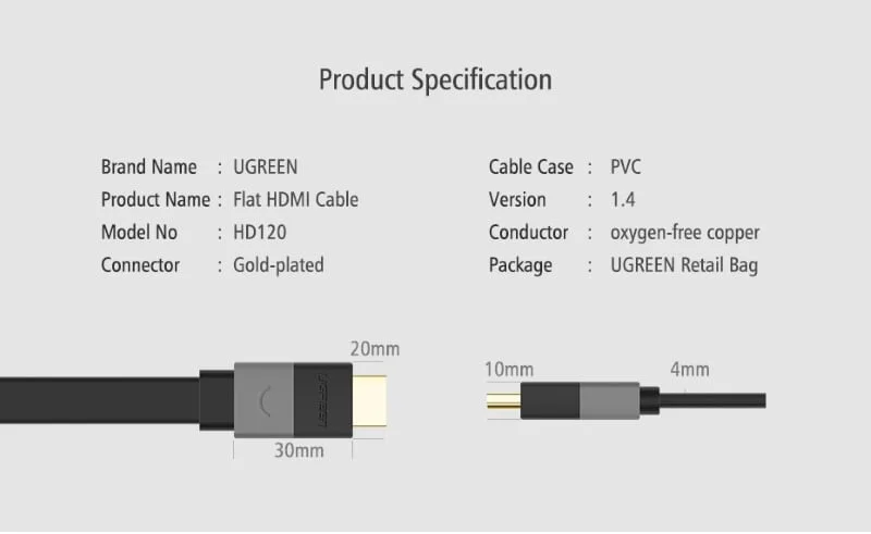 Ugreen 30109 1.5M màu Đen Cáp tín hiệu HDMI vỏ nhựa PVC cao cấp cáp dẹt HD120