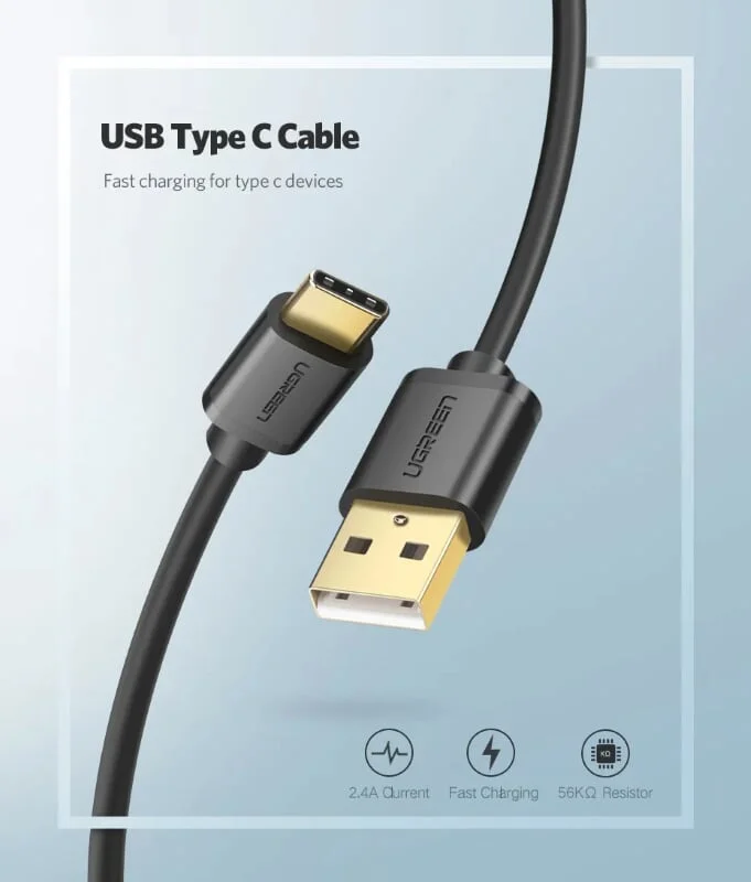 Ugreen 30161 2M màu đen Dây USB 2.0 sang Type-C truyền dữ liệu và sạc US141 — ảnh 3