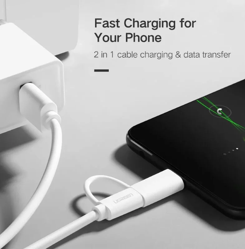 Ugreen 30169 0.25M màu trắng Cáp USB-A sang Micro USB + USB-C cao cấp US142