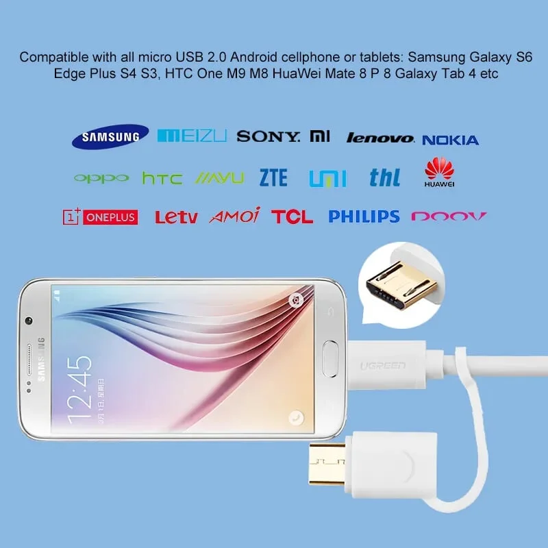 Ugreen 30171 1M màu trắng Cáp USB-A sang Micro USB + USB-C cao cấp US142 — ảnh 7