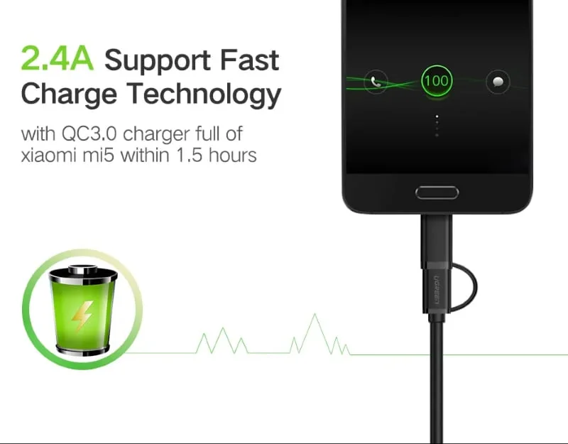 Ugreen 30173 0.5M màu đen Thiết bị chuyển đổi USB 2.0 sang type-C và micro USB US142 — ảnh 2