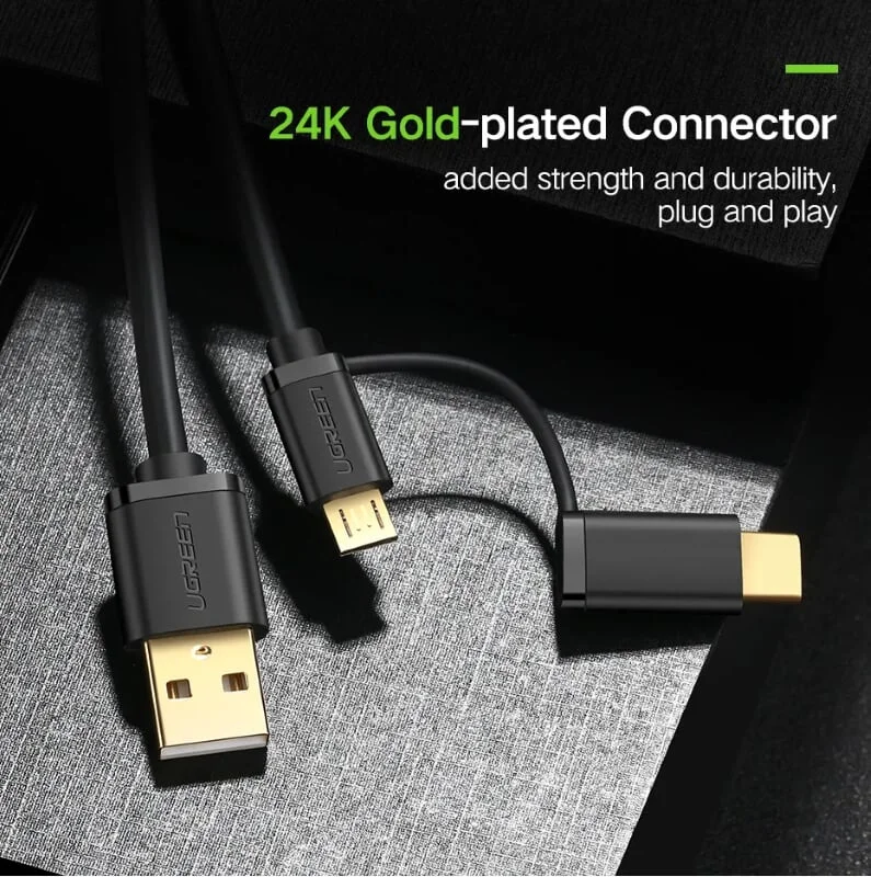 Ugreen 30173 0.5M màu đen Thiết bị chuyển đổi USB 2.0 sang type-C và micro USB US142 — ảnh 9