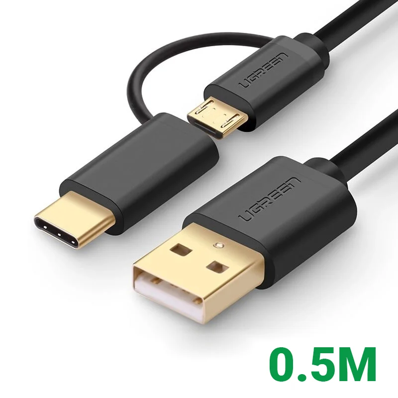 Ugreen 30173 0.5M màu đen Thiết bị chuyển đổi USB 2.0 sang type-C và micro USB US142