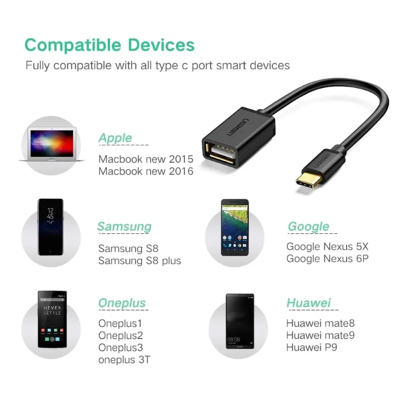 Ugreen 30175 13CM màu Đen Dây USB Type-C sang USB 2.0 US154