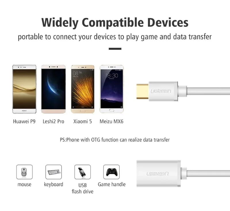 Ugreen 30176 13CM màu trắng Dây USB Type-C sang USB 2.0 US154