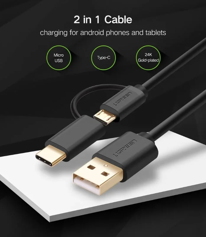 Ugreen 30177 1.5M màu đen Thiết bị chuyển đổi USB 2.0 sang type-C và micro USB US142 — ảnh 11