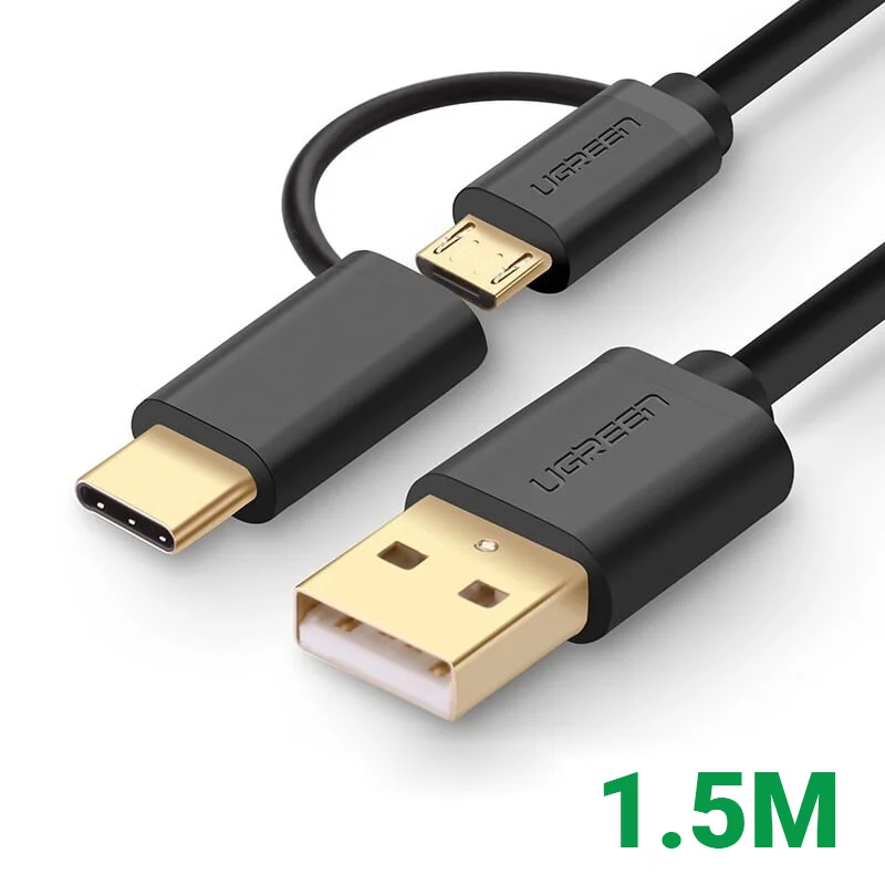 Ugreen 30177 1.5M màu đen Thiết bị chuyển đổi USB 2.0 sang type-C và micro USB US142