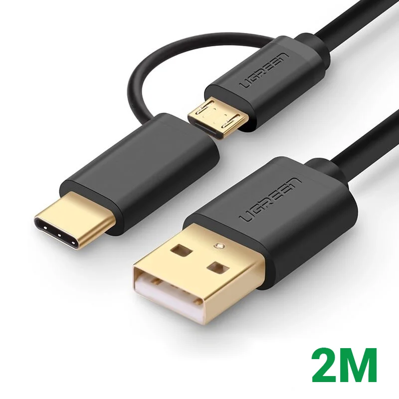 Ugreen 30178 2M màu đen Thiết bị chuyển đổi USB 2.0 sang type-C và micro USB US142