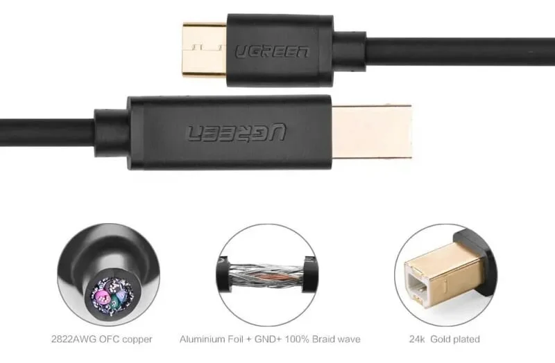 Ugreen 30181 2M màu đen dây USB Type-C sang USB 2.0 đầu mạ vàng US152