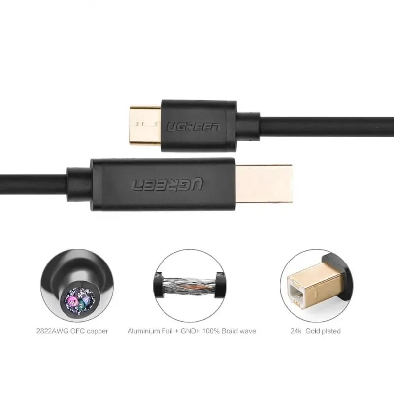 Ugreen 30182 3M màu đen dây USB Type-C sang USB 2.0 đầu mạ vàng US152 — ảnh 3
