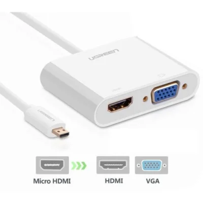 Ugreen 30354 30CM màu Trắng Bộ chuyển Micro HDMI sang HDMI + VGA kèm cổng âm thanh MM115