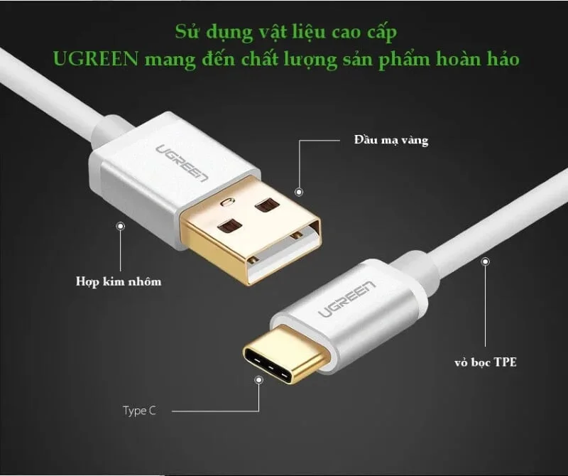 Ugreen 30505 2M màu trắng Bộ chuyển đổi USB 2.0 sang USB-C US174 — ảnh 3