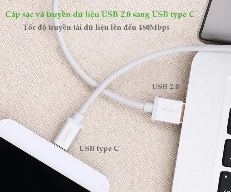 Ugreen 30505 2M màu trắng Bộ chuyển đổi USB 2.0 sang USB-C US174 — ảnh 4