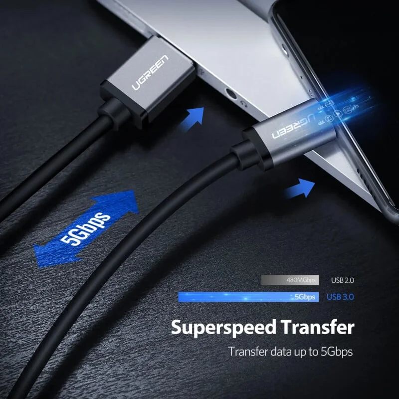 Ugreen 30535 2M màu Đen Cáp dữ liệu, sạc nhanh USB Type-C sang USB 3.0 US187