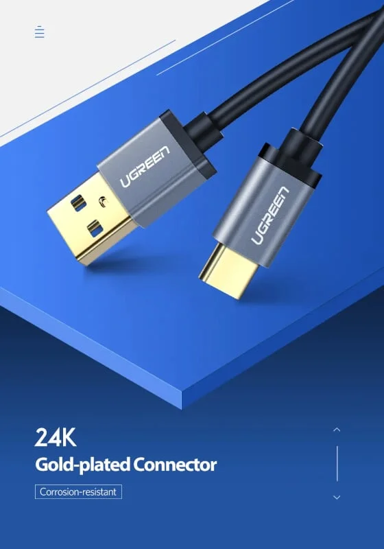 Ugreen 30531 0.25M màu Đen Cáp dữ liệu, sạc nhanh USB Type-C sang USB 3.0 US187 — ảnh 7