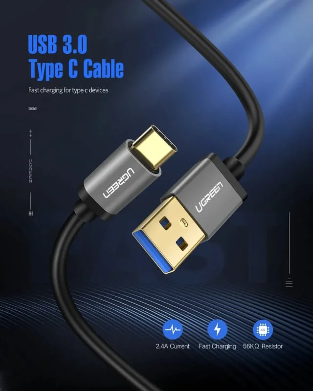 Ugreen 30535 2M màu Đen Cáp dữ liệu, sạc nhanh USB Type-C sang USB 3.0 US187 — ảnh 6
